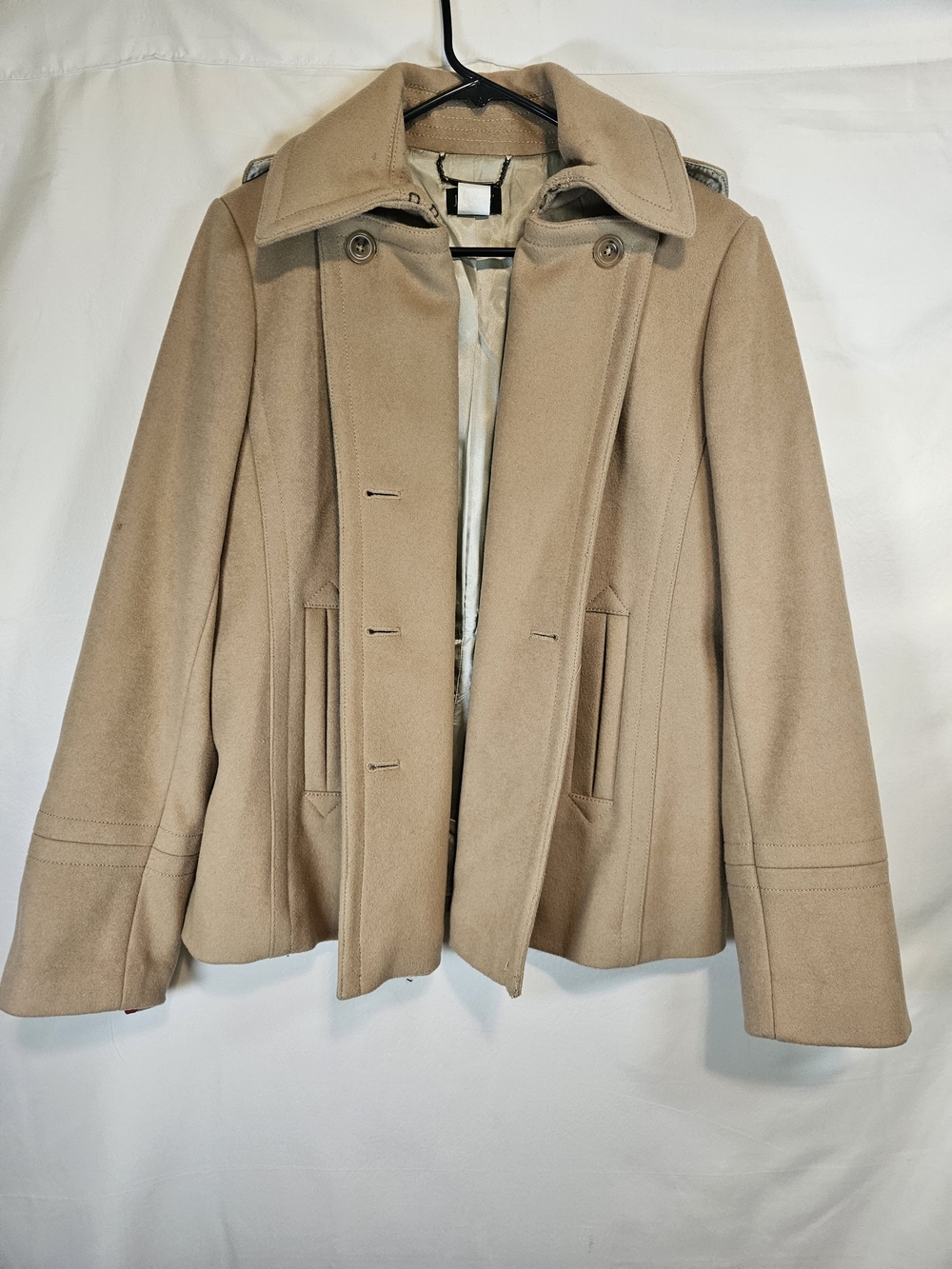 J.Crew Women Camel 100% Wool Double Breasted Pea Coat Jacket Size M